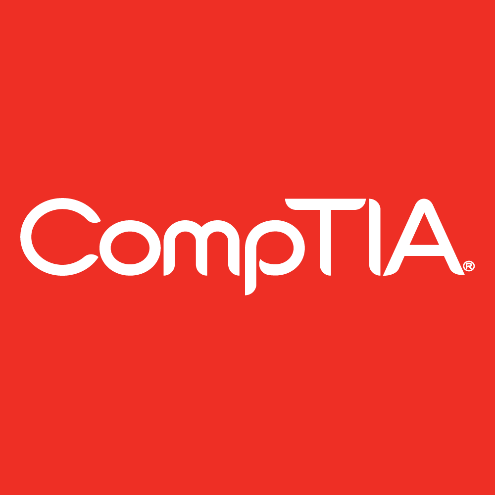 Red image with white text spelling CompTIA
